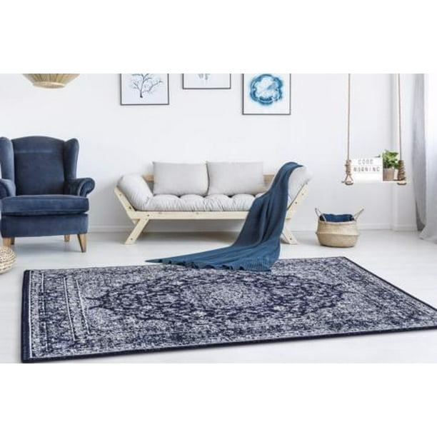 Persian-Rugs 5934 Distressed Navy 8 x 10 Area Rug Carpet Large New Persian-Rugs 5934 Distressed Navy 8 x 10 Area Rug Carpet Large New